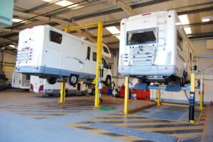 RVs in the shop lifted